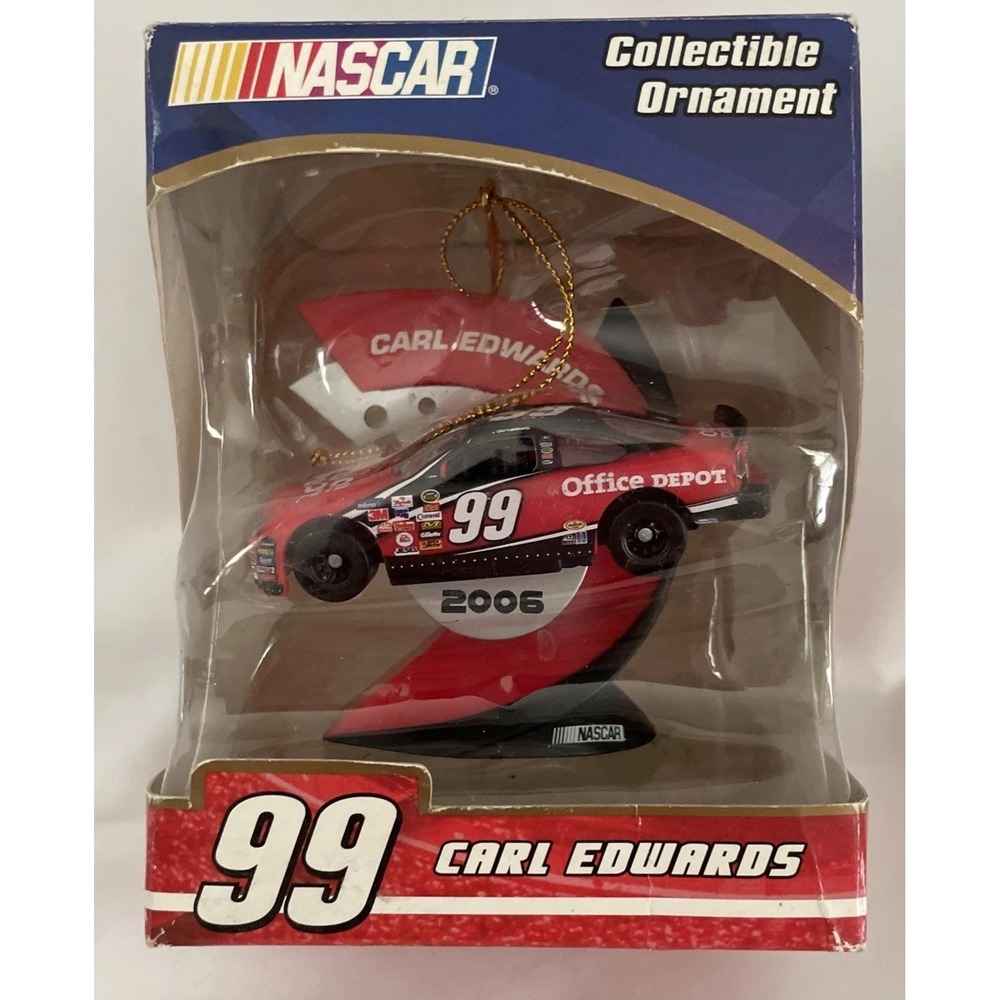 Vtg NEW NASCAR Collectible X-Mas Ornament 99 Carl Edwards Office Depot Trevco